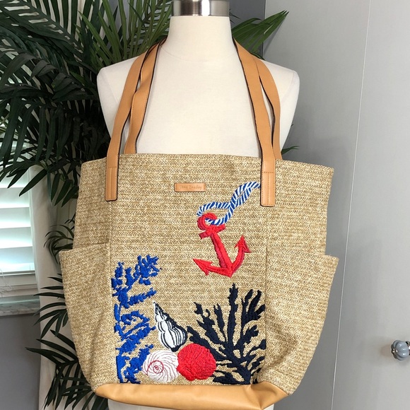 Vera Bradley Handbags - Stylish Tan and Blue Tote Bag